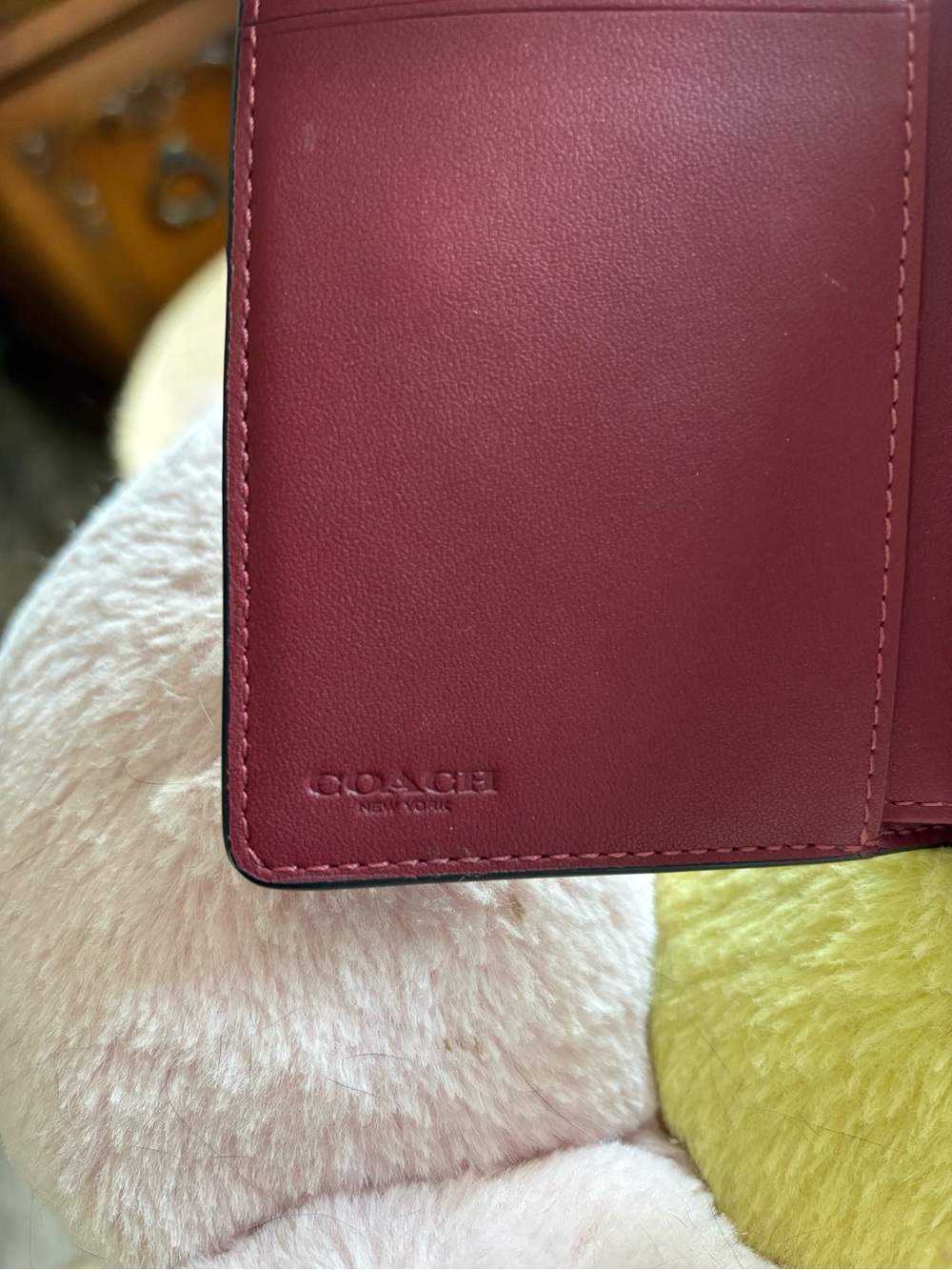 COACH Medium Corner Zip Wallet, Burgundy, Floral - Picture 7 of 9